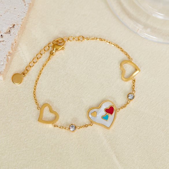 1 Piece Vivid Series Daily Heart Shape Colorful Stainless Steel Gold Color Women's Chain Bracelets 2