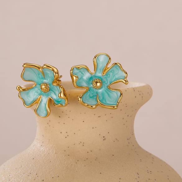 1 Pair Elegant Series Daily Flower Stainless Steel Gold Color Women's Stud Earrings 2