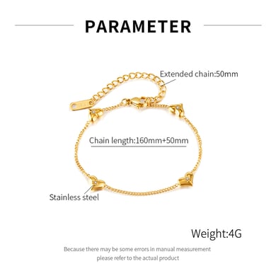 Pulsera de cadena de acero inoxidable color dorado con diseño de corazón diario de serie simple para mujer, 1 pieza h5 Imagen8