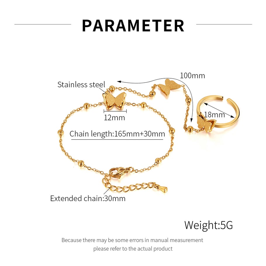 1 Piece Designable Series Daily Butterfly Stainless Steel Gold Color Women's Charm Bracelets With Ring Picture7
