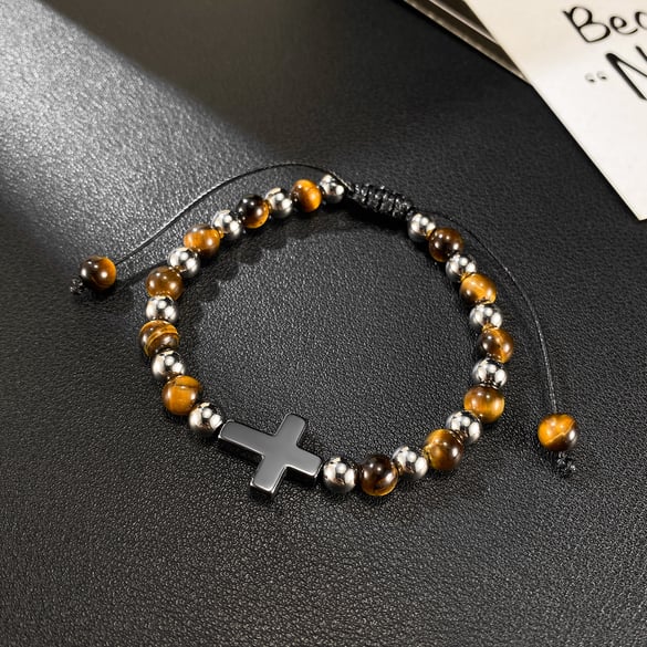 Stylish Cross Stainless Steel Men's Beaded Bracelets 2