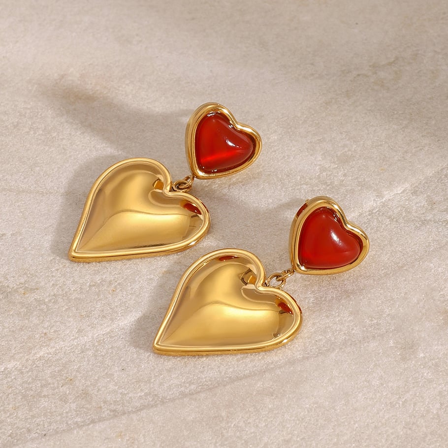1 Pair Classic Series Sweet Heart Stainless Steel 18K Gold Plated Artificial Gemstone Women Drop Earrings Picture5