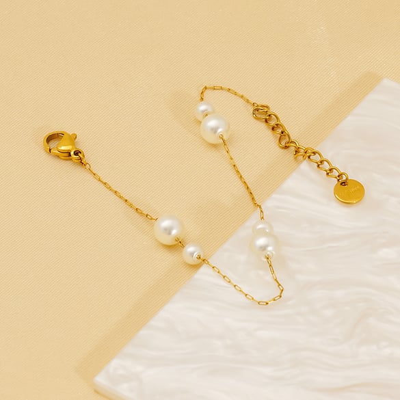 1 Piece Daily Stainless Steel 18K Gold Plated Artificial Pearl Women Chain Bracelets