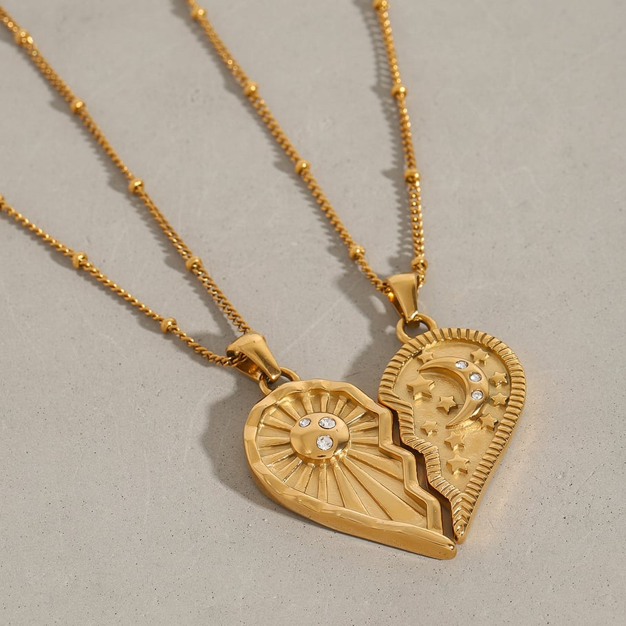 1 Piece Romantic Series Elegant Heart Couple Moon and Sun Stainless Steel Gold Color Women's Pendant Necklaces Picture4