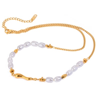 1 Stück Simple Series Elegante Perlen Edelstahl 18 Karat vergoldet Kunstperlen Damen Perlenketten h5 Bild5