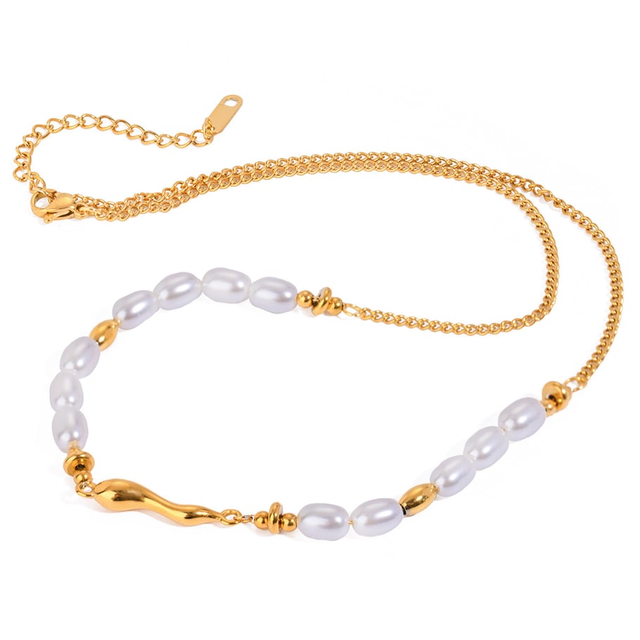 1 Stück Simple Series Elegante Perlen Edelstahl 18 Karat vergoldet Kunstperlen Damen Perlenketten Bild5