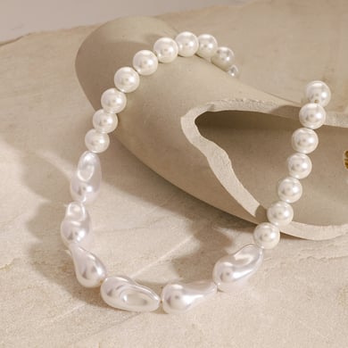 1 Stück Klassische Serie Elegante Perlen Edelstahl 18 Karat vergoldet Kunstperlen Damen Perlenketten h5 Bild4