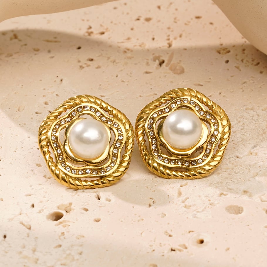 1 Paar Luxuriöse Serie Retro Geometrische Titan Stahl Gold Farbe Damen Ohrstecker Bild3