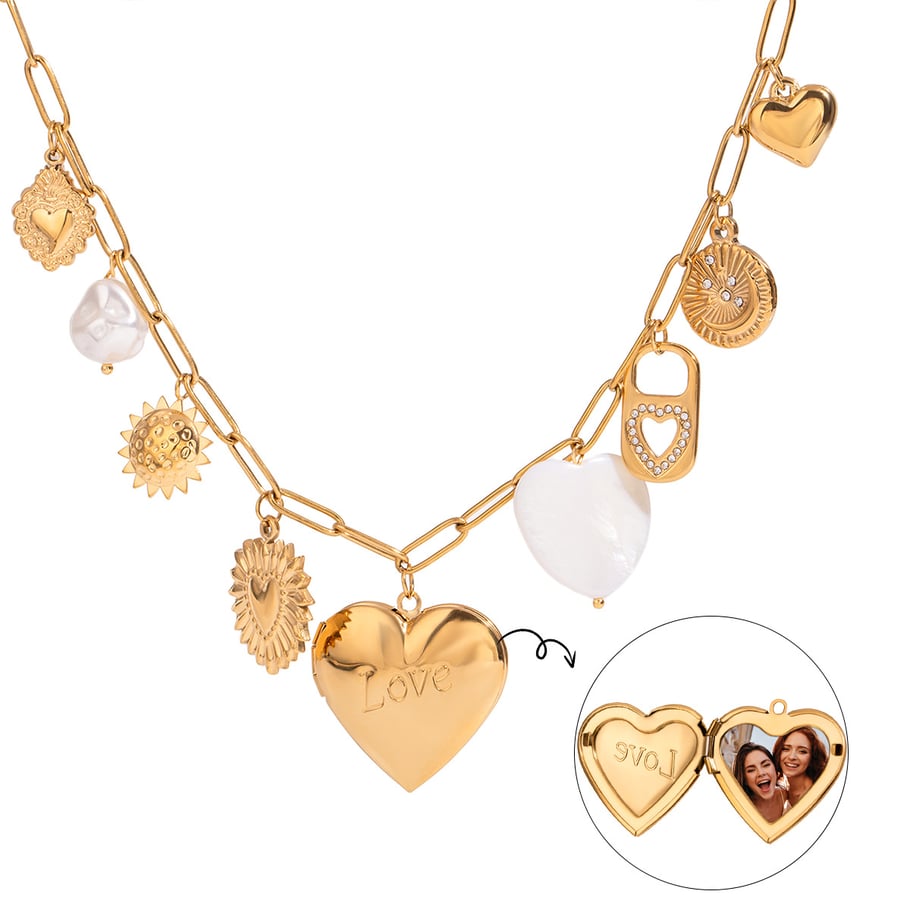 1 Piece Elegant Series Chic Heart Shape Stainless Steel Gold Color Women's DIY Pendant Necklaces Picture6