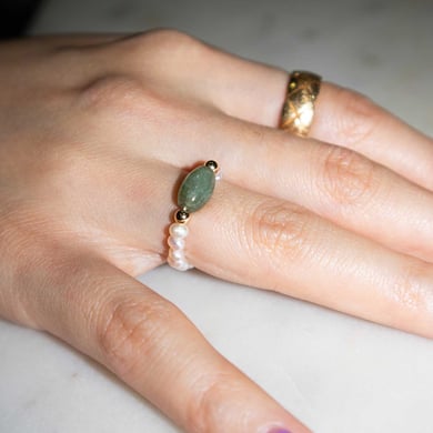 1 Piece Classic Series Elegant Beaded Stainless Steel Gold Color Natural Green Stone Women's Single Rings h5 Picture4