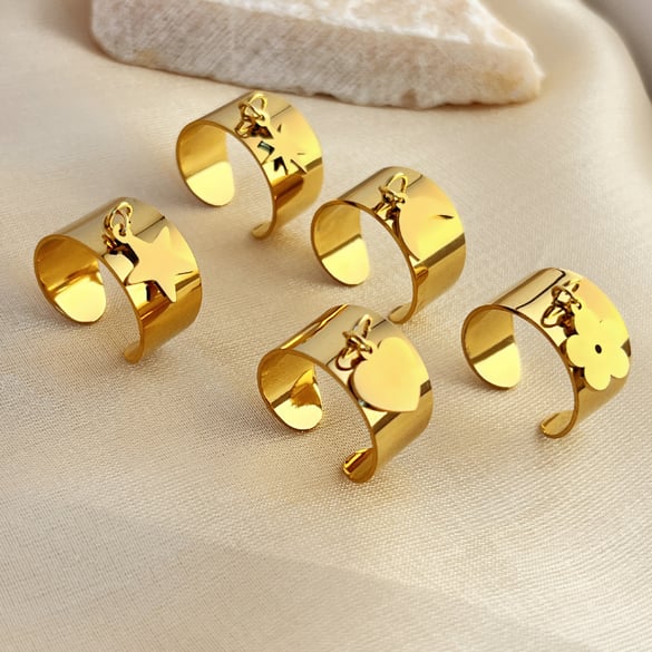 1 stuk Eenvoudige serie Casual Zon/Maan Roestvrij staal Goudkleurige Verstelbare ringen voor dames