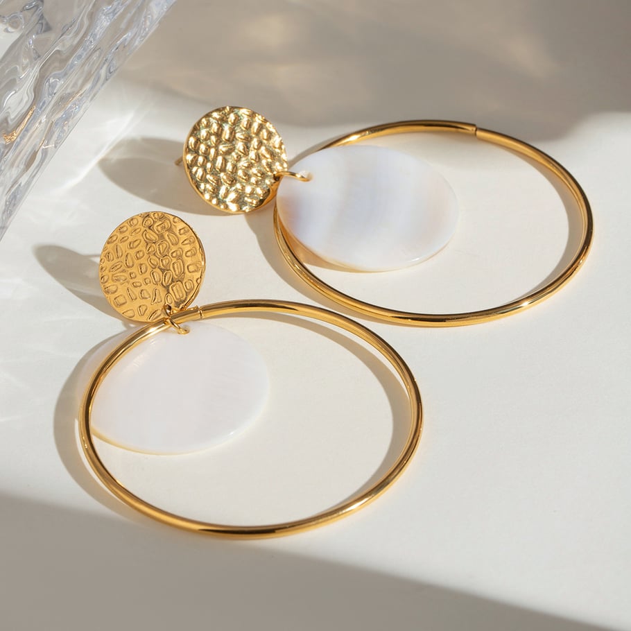 1 Pair Simple Series Simple Geometric Stainless Steel 18K Gold Plated Shell Women Drop Earrings Picture4