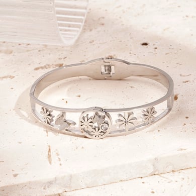1 Piece Sophisticated Series Natural Flower & Butterfly Stainless Steel Gold Color Women's Bangles h5 Picture5