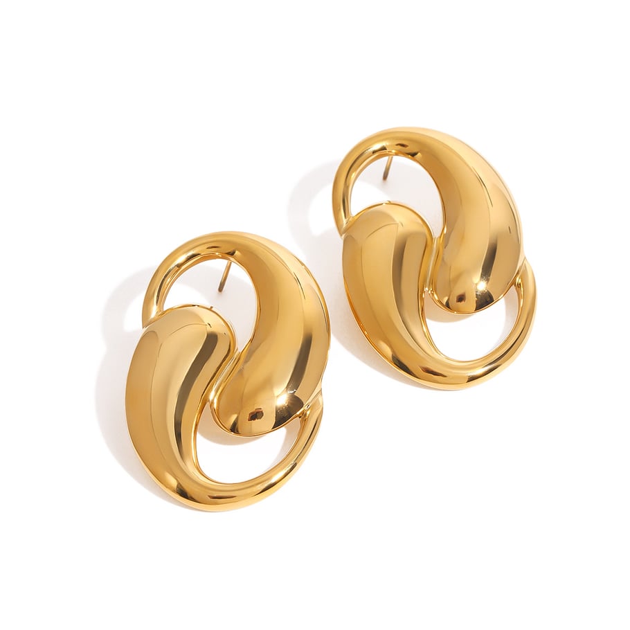 1 par de pendientes de botón de acero inoxidable en color dorado con diseño original de serie simple para mujer Imagen8