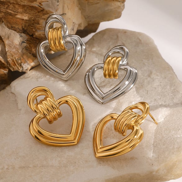 1 Pair Simple Series Sweet Heart Stainless Steel 18K Gold Plated Women Stud Earrings 2