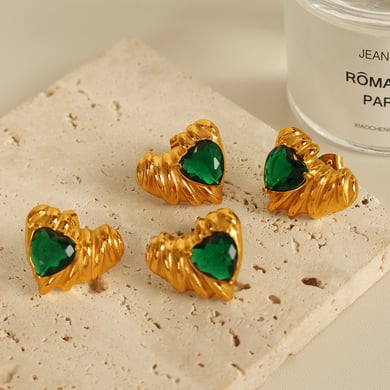 1 Pair Simple Series Retro Heart Stainless Steel 18K Gold Plated Zircon Women Stud Earrings h5 Picture4