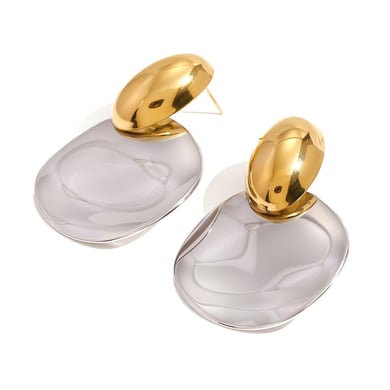1 Pair Simple Series Europe and America round Stainless Steel 18K Gold Plated Women Stud Earrings h5 Picture8