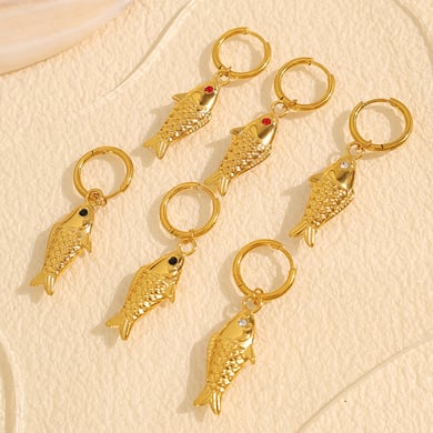 1 Pair Classic Series Daily Fish Titanium Steel 18K Gold Color Plated Rhinestone Women's Drop Earrings h5 Picture3