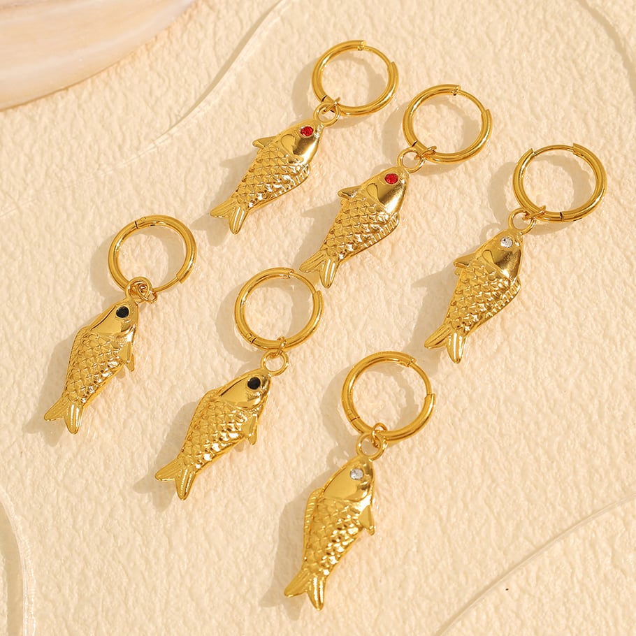 1 Pair Classic Series Daily Fish Titanium Steel 18K Gold Color Plated Rhinestone Women's Drop Earrings Picture3