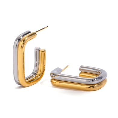 1 Pair Simple Series Casual Geometric Stainless Steel 18K Gold Plated Women Hoop Earrings h5 Picture5