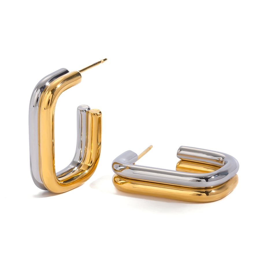 1 Pair Simple Series Casual Geometric Stainless Steel 18K Gold Plated Women Hoop Earrings Picture5