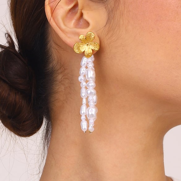 1 Pair Classic Series Elegant Flower Tassel Stainless Steel Gold Color Women's Drop Earrings 2