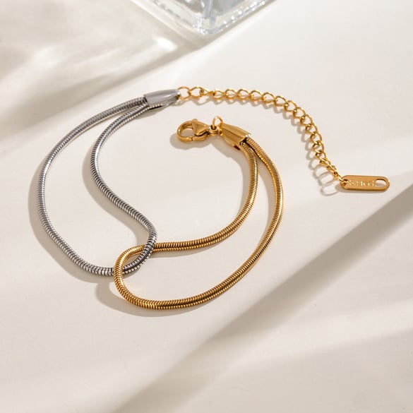 1 Piece Simple Series Daily round Stainless Steel 18K Gold Plated Women Chain Bracelets 2