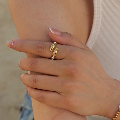 1 Paar Simple Series Elegante geometrische Edelstahl 18 Karat vergoldet Zirkon Damen verstellbare Ringe h5 Bild3
