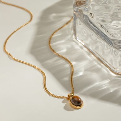 1 Stück Simple Series Tägliche geometrische Edelstahl 18 Karat vergoldet Naturstein Damen Anhänger Halsketten h5 Bild4