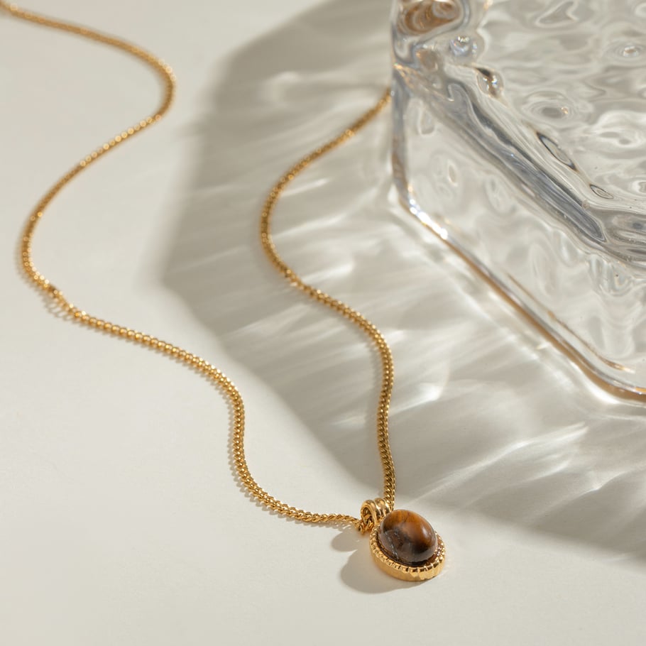 1 Stück Simple Series Tägliche geometrische Edelstahl 18 Karat vergoldet Naturstein Damen Anhänger Halsketten Bild4