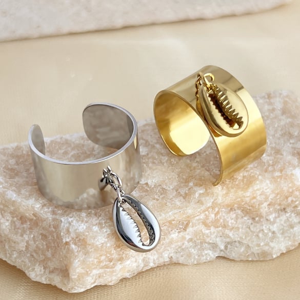 1 Piece Summer Beach Series Casual Conch Dangle Stainless Steel Gold Color Women's Adjustable Rings