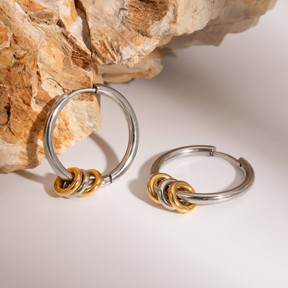 1 Pair Simple Series ins style Geometric Stainless Steel 18K Gold Plated Women Hoop Earrings