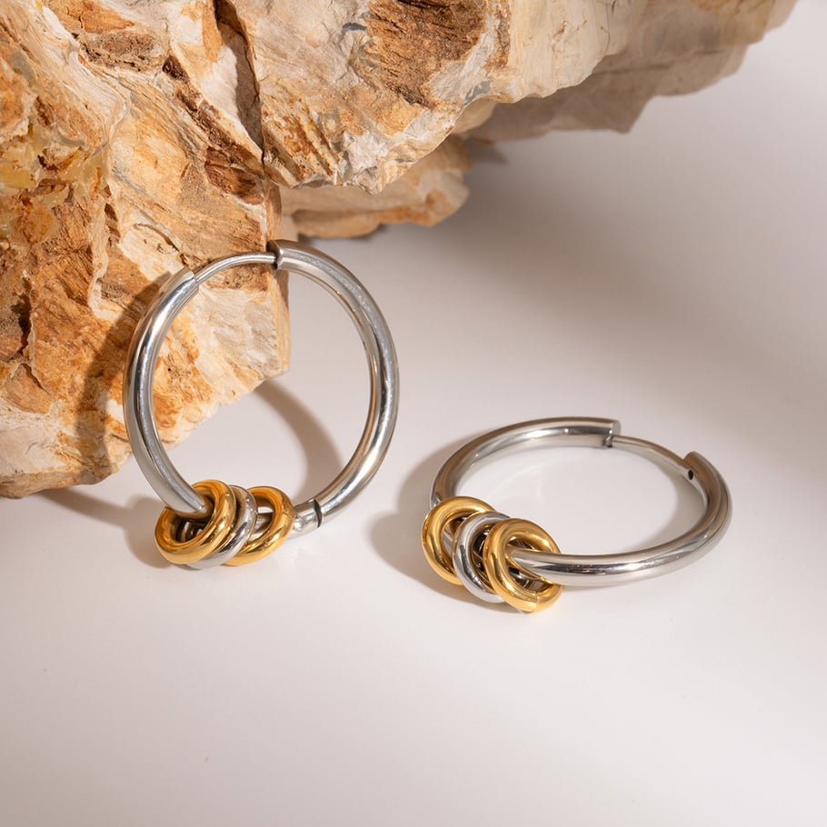 1 Pair Simple Series ins style Geometric Stainless Steel 18K Gold Plated Women Hoop Earrings Picture3