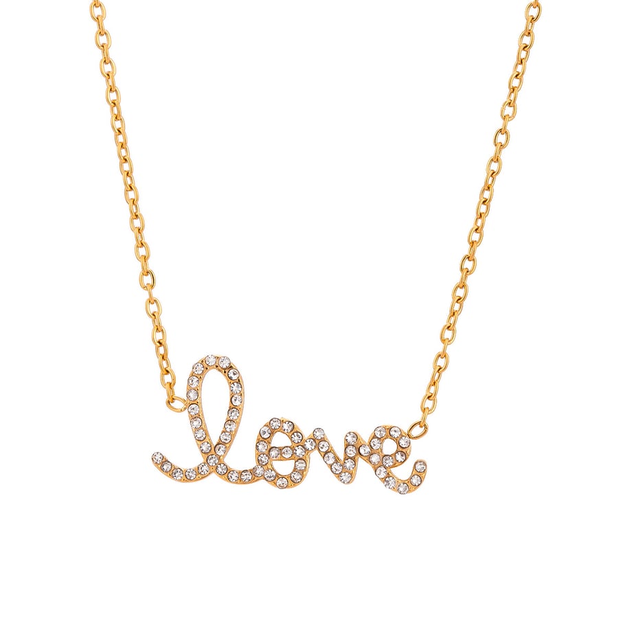 1 Piece Simple Series Casual Letter Stainless Steel 18K Gold Plated Rhinestone Women Pendant necklaces Picture6