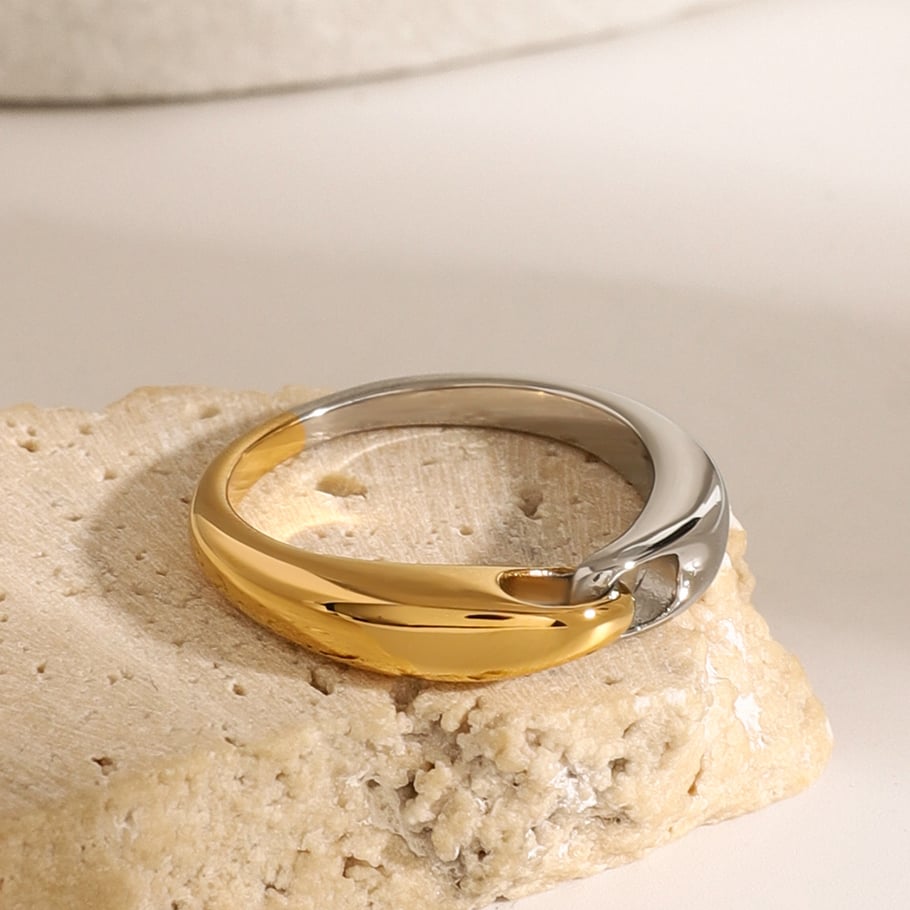 1 Paar Simple Series Ins Style Geometrischer Edelstahl 18 Karat vergoldeter Damen-Einzelring Bild4