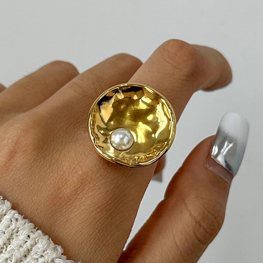 1 Pair Simple Series Casual Geometric Stainless Steel 18K Gold Plated Artificial Pearl Women Adjustable Rings Picture3