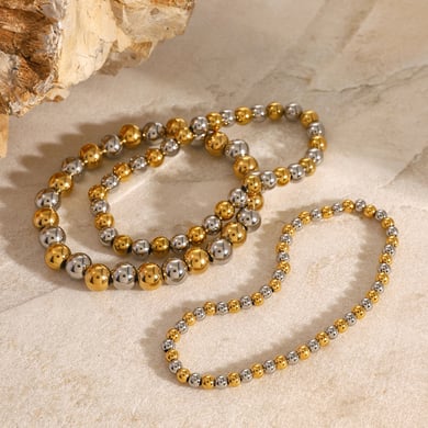 1 Piece Simple Series Casual Beads Stainless Steel 18K Gold Plated Women Beaded Bracelets h5 Picture3