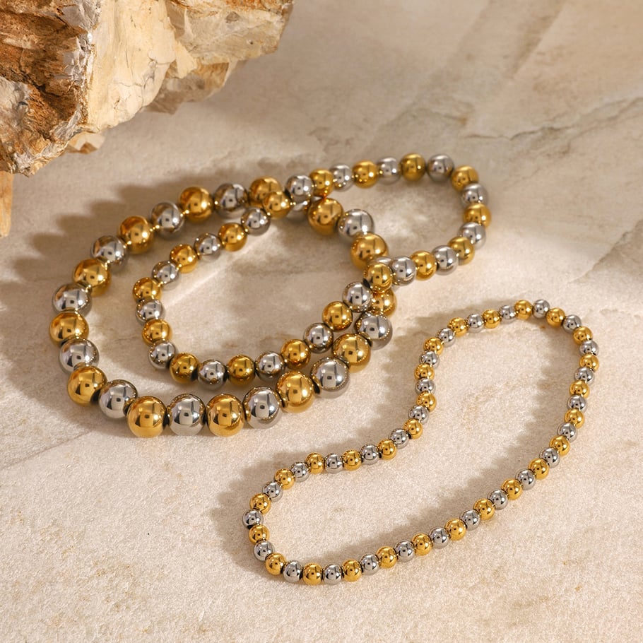 1 Piece Simple Series Casual Beads Stainless Steel 18K Gold Plated Women Beaded Bracelets Picture3