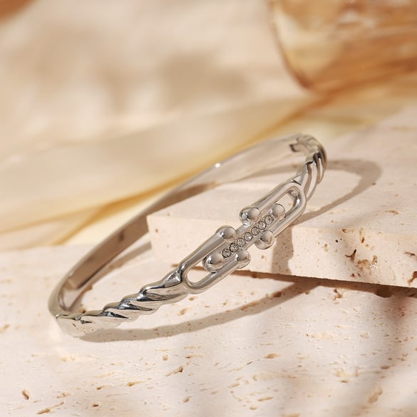 1 stuk Simple Series Casual Twist roestvrij staal goudkleurige damesarmbanden 2