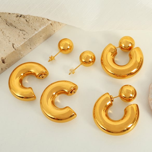 1 paar Simple Series Simple Solid Color roestvrij staal 18K vergulde dames creolen 2