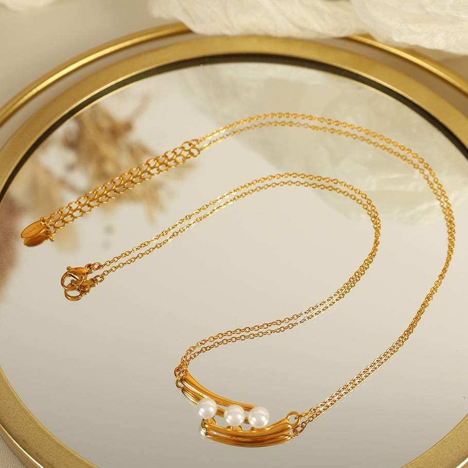 1 Stück Simple Series Retro Beads Edelstahl 18 Karat vergoldete Kunstperle Damen Anhänger Halsketten Bild8