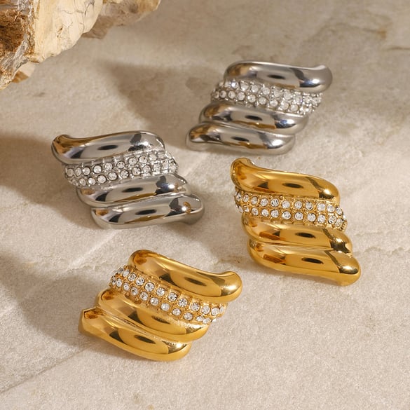1 Pair Simple Series Simple Geometric Stainless Steel 18K Gold Plated Rhinestone Women Stud Earrings