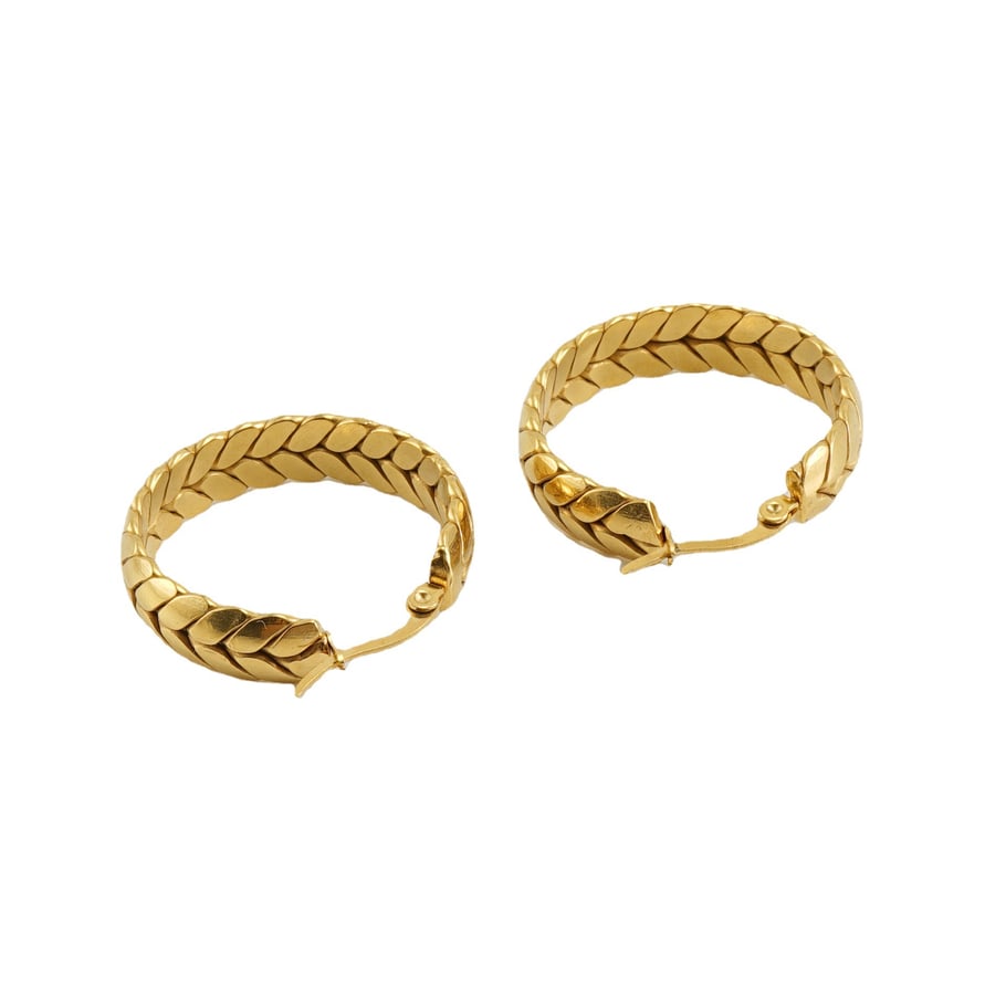 1 Pair Simple Series Simple Plaid Titanium Steel 18K Gold Plated Women Hoop Earrings Picture6