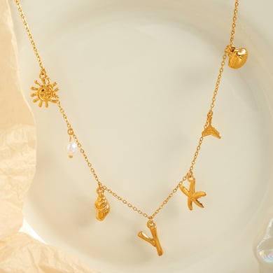1 Piece Ethnic Series Vacation Letter Stainless Steel 18K Gold Plated Women Pendant Necklaces h5 Picture4