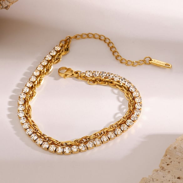 1 Piece Luxurious Series Simple Geometric Stainless Steel 18K Gold Plated Rhinestone Women chain bracelets