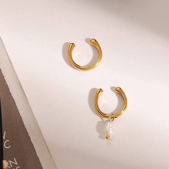1 paire de boucles d&#39;oreilles à clip pour femme, style rétro français, en acier inoxydable plaqué or 2