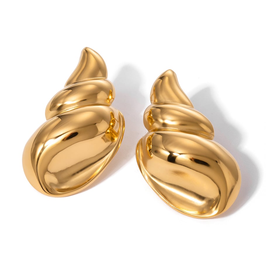 1 Paar dreidimensionale, polierte Muschelohrringe aus 18 Karat Gold-Edelstahl, hochwertige, leichte Luxus-Ohrringe aus poliertem Titanstahl, Unisex-Ohrringe Bild7