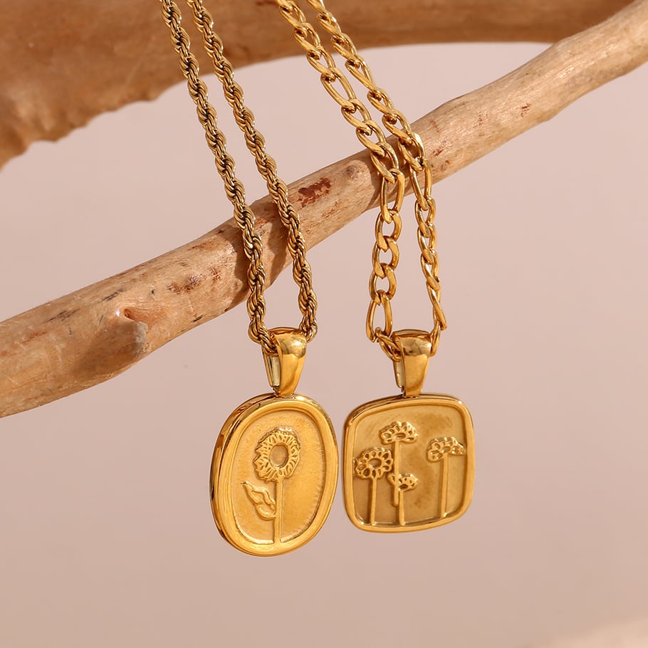 Collar con colgante de acero inoxidable dorado con diseño de flores naturales de la serie romántica de 1 pieza para mujer Imagen4