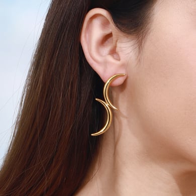 1 par de pendientes de botón de acero inoxidable dorados con diseño de luna y estilo simple para mujer h5 Imagen7