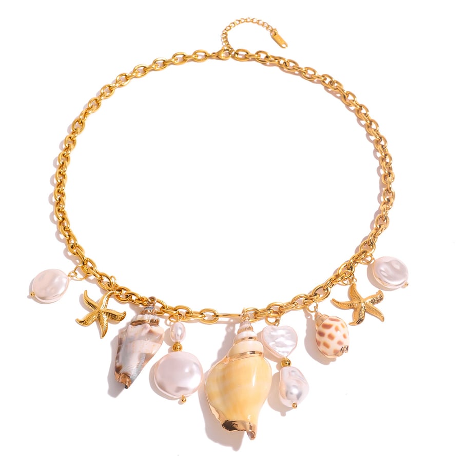 1 Stück Simple Series Vacation Turtle Edelstahl 18 Karat vergoldete Muschel-Halsketten für Damen Bild5